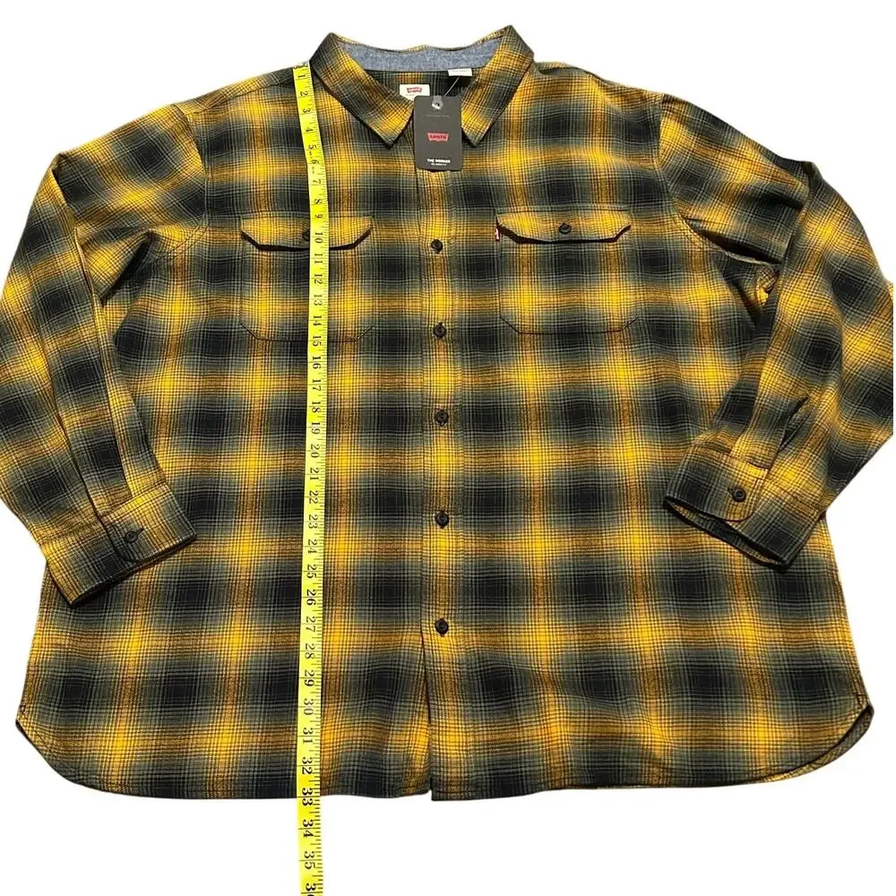 Levi’s Yellow Black Plaid Flannel Shirt Relaxed Fit Button Up Men’s XXL NWT